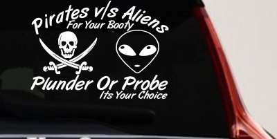 Pirates vs Aliens Funny Decal Sticker for Car Truck Window