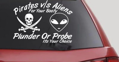 Pirates vs Aliens Funny Decal Sticker for Car Truck Window