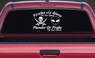 Pirates Verses Aliens Funny Car or Truck Window Decal Sticker