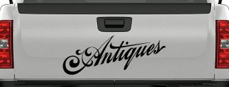 Antiques Swirl Store Window Lettering Business Car or Truck Window Decal Sticker (Black)