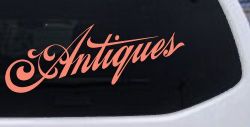 Antiques Swirl Store Window Lettering Business Car or Truck Window Decal Sticker (Coral)