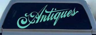 Antiques Swirl Store Window Lettering Business Car or Truck Window Decal Sticker (Mint)