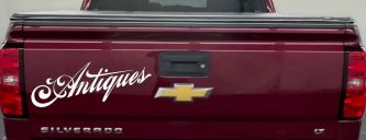 Antiques Swirl Decal Custom Business Storefront Car Truck Window Sticker (White)