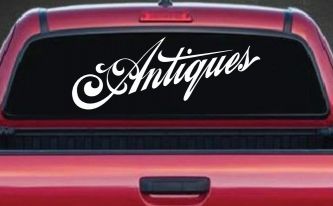 Antiques Swirl Store Window Lettering Business Car or Truck Window Decal Sticker