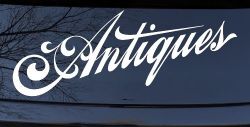 Antiques Swirl Store Window Lettering Business Car or Truck Window Decal Sticker