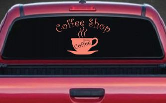 Coffee Shop Cup Window Lettering Business Car or Truck Window Decal Sticker (Coral)