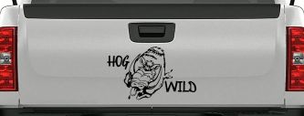 Hog Wild with Wild Boar Hog Hunting Car or Truck Window Decal Sticker (Black)