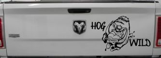 Hog Wild with Wild Boar Hog Hunting Car or Truck Window Decal Sticker (Black)