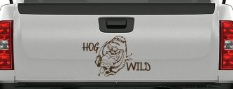 Hog Wild with Wild Boar Hog Hunting Car or Truck Window Decal Sticker (Brown)