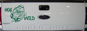 Hog Wild with Wild Boar Hog Hunting Car or Truck Window Decal Sticker (Dark Green)