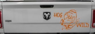 Hog Wild with Wild Boar Hog Hunting Car or Truck Window Decal Sticker (Nut Brown)