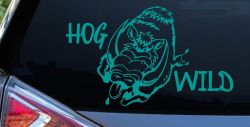 Hog Wild with Wild Boar Hog Hunting Car or Truck Window Decal Sticker (Turquoise)