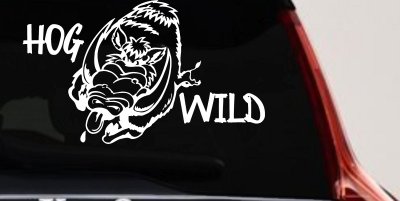 Hog Wild with Wild Boar Hog Hunting Car or Truck Window Vinyl Decal Sticker