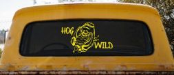 Hog Wild with Wild Boar Hog Hunting Car or Truck Window Decal Sticker (Yellow)