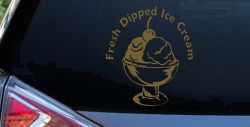 Fresh Dipped Ice Cream Store Window Lettering Business Car or Truck Window Decal Sticker (Gold)