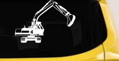 Track Hoe Excavator Construction Business Car or Truck Window Vinyl Decal Sticker (White)