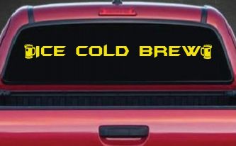 Ice Cold Brew With Beer Mugs Business Window Lettering Sign Car or Truck Window Decal Sticker (Yellow)