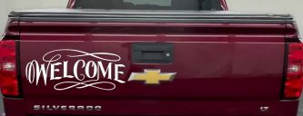 Welcome Swirls Store Window Lettering Business Car or Truck Window Decal Sticker (White)