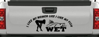 I like My Fish Like I Like My Women Wet Fishing Car or Truck Window Decal Sticker (Black)