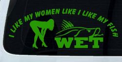 I like My Fish Like I Like My Women Wet Fishing Car or Truck Window Decal Sticker (Lime)