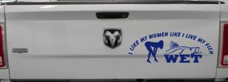 I like My Fish Like I Like My Women Wet Fishing Car or Truck Window Decal Sticker (Navy)