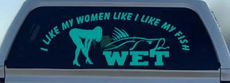 I like My Fish Like I Like My Women Wet Fishing Car or Truck Window Decal Sticker (Turquoise)
