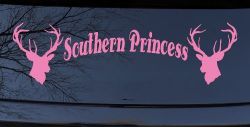 Southern Princess With Deer Hunting Car or Truck Window Decal Sticker (Pink)