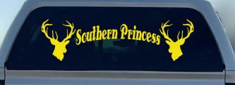 Southern Princess With Deer Hunting Car or Truck Window Decal Sticker (Yellow)