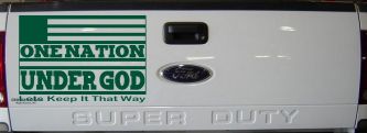 One Nation Under God Lets Keep It That Way American US Flag Christian Car or Truck Window Decal Sticker (Dark Green)