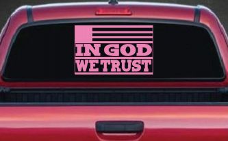In God We Trust American US Flag Christian Car or Truck Window Decal Sticker (Pink)