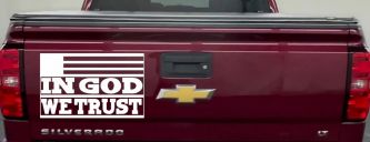 In God We Trust American US Flag Christian Car or Truck Window Decal Sticker (White)