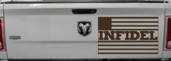 Infidel With American US Flag Military Car or Truck Window Decal Sticker (Brown)