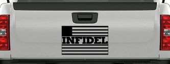 Infidel With American US Flag Military Car or Truck Window Decal Sticker (Matte Black)