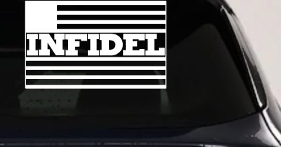 Infidel With American US Flag Military Car or Truck Window Vinyl Decal Sticker