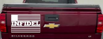 Infidel With American US Flag Military Car or Truck Window Decal Sticker (White)