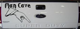 Man Cave Pointing Down Window Lettering Sign Car or Truck Window Decal Sticker (Black)