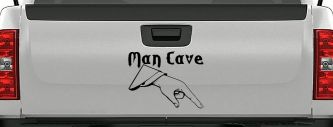 Man Cave Pointing Down Window Lettering Sign Car or Truck Window Vinyl Decal Sticker (Black)