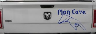 Man Cave Pointing Down Window Lettering Sign Car or Truck Window Decal Sticker (Navy)