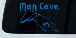 Man Cave Pointing Down Window Lettering Sign Car or Truck Window Decal Sticker (Sky Blue)