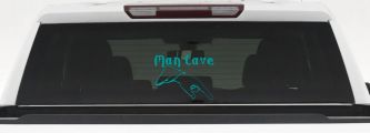 Man Cave Pointing Down Window Lettering Sign Car or Truck Window Decal Sticker (Turquoise)