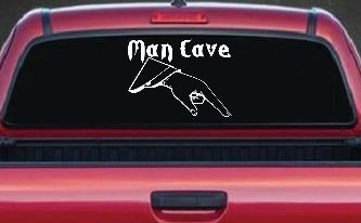 Man Cave Pointing Down Window Lettering Sign Car or Truck Window Decal Sticker