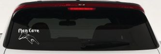 Man Cave Pointing Down Window Lettering Sign Car or Truck Window Decal Sticker (White)