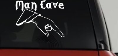 Man Cave Pointing Down Window Lettering Sign Car or Truck Window Vinyl Decal Sticker