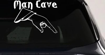 Man Cave Pointing Down Window Lettering Sign Car or Truck Window Vinyl Decal Sticker