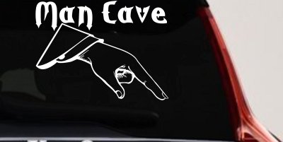 Man Cave Pointing Down Window Lettering Sign Car or Truck Window Vinyl Decal Sticker