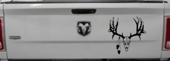 Big Buck Skull With Feathers Hunting Car or Truck Window Decal Sticker (Black)