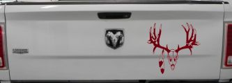 Big Buck Skull With Feathers Hunting Car or Truck Window Decal Sticker (Burgundy)