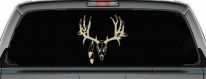 Big Buck Skull With Feathers Hunting Car or Truck Window Decal Sticker (Desert Sand)