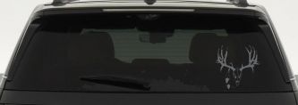 Big Buck Skull With Feathers Hunting Car or Truck Window Decal Sticker (Silver)