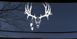 Big Buck Skull With Feathers Hunting Car or Truck Window Decal Sticker